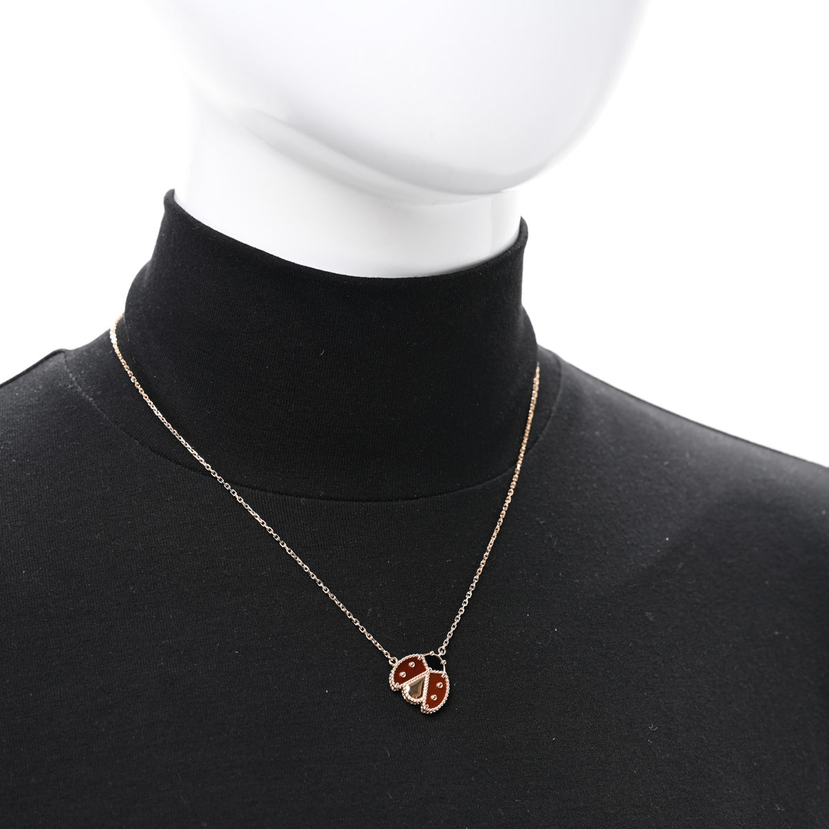 Van Cleef & Arpels 18K Rose Gold Carnelian Black Onyx Lucky Spring Open Wings Lady Bug Pendant Necklace 2 of 4
