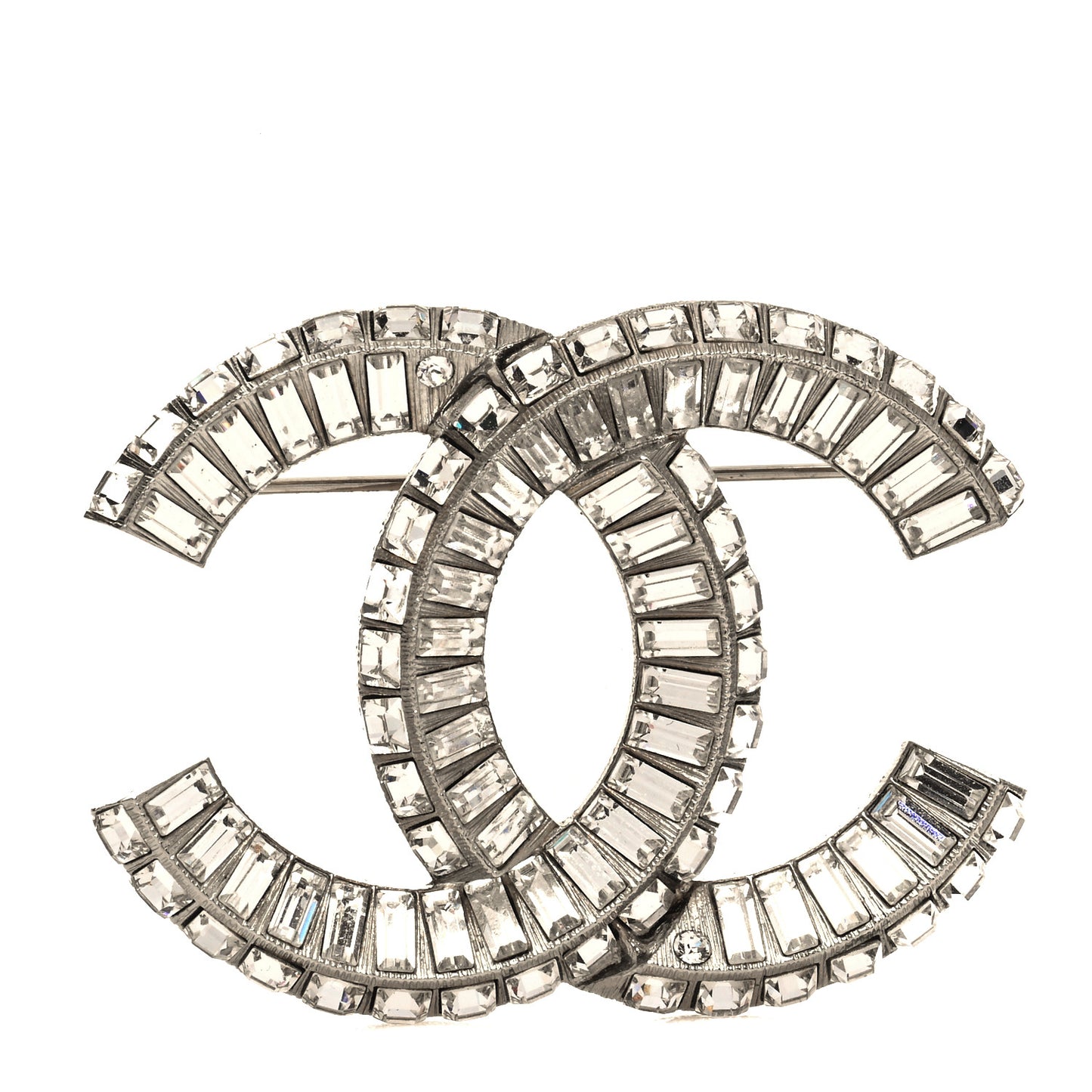 Baguette Crystal CC Brooch Silver