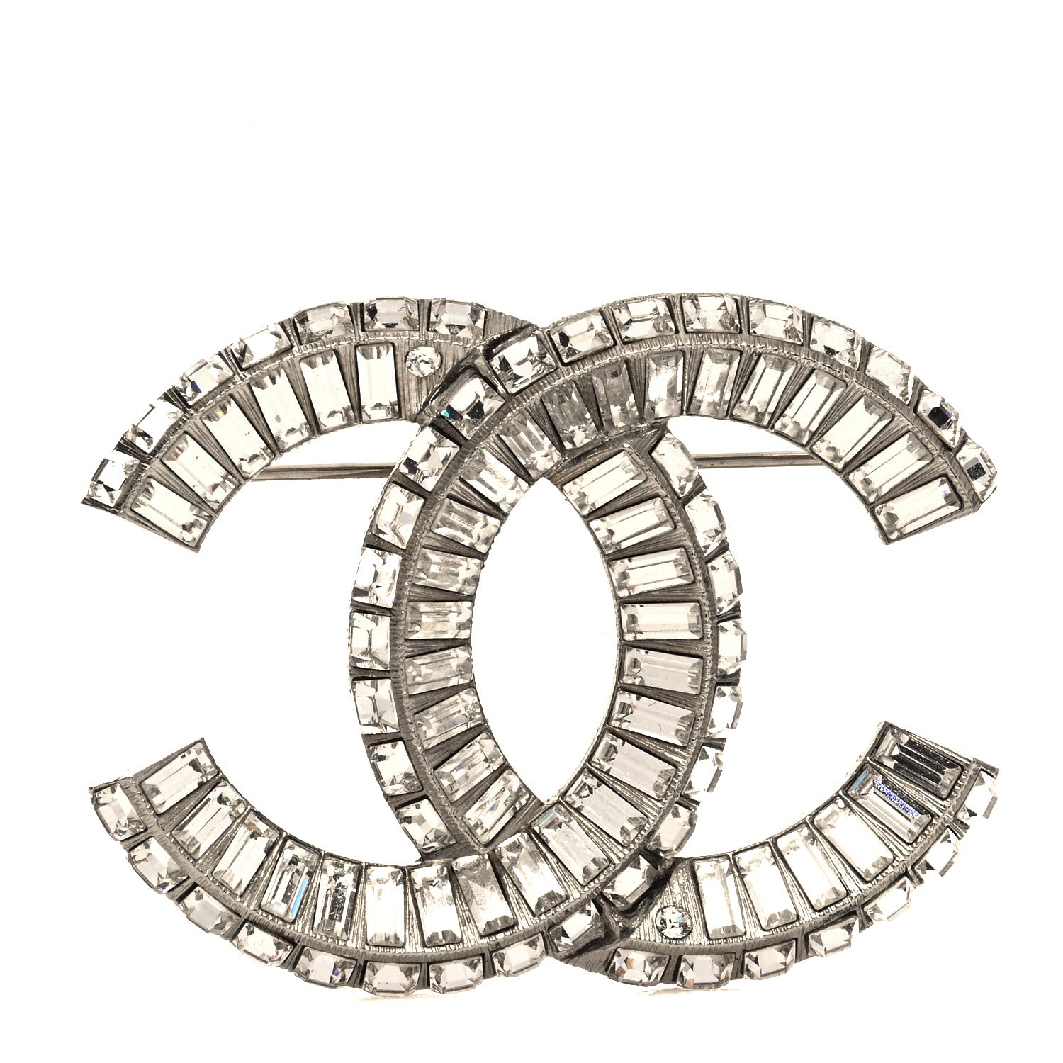 Chanel Baguette Crystal CC Brooch Silver 1 of 5