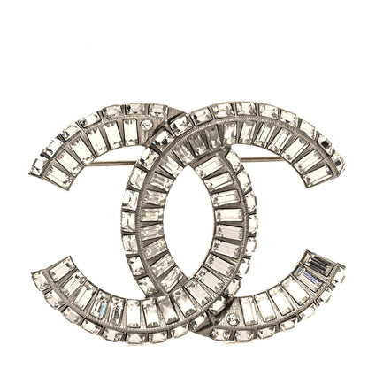 Chanel Baguette Crystal CC Brooch Silver 1 of 5