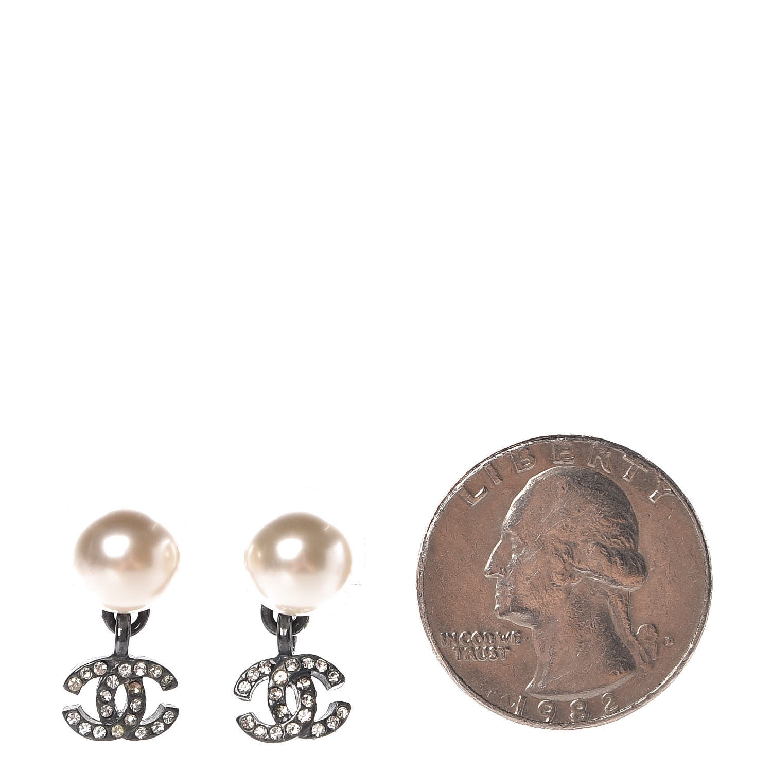 Chanel Ruthenium Crystal Pearl CC Drop Earrings 2 of 5