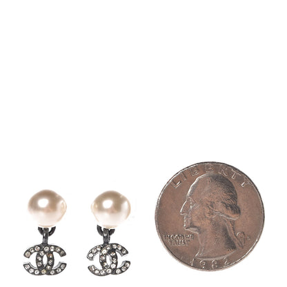 Chanel Ruthenium Crystal Pearl CC Drop Earrings 2 of 5