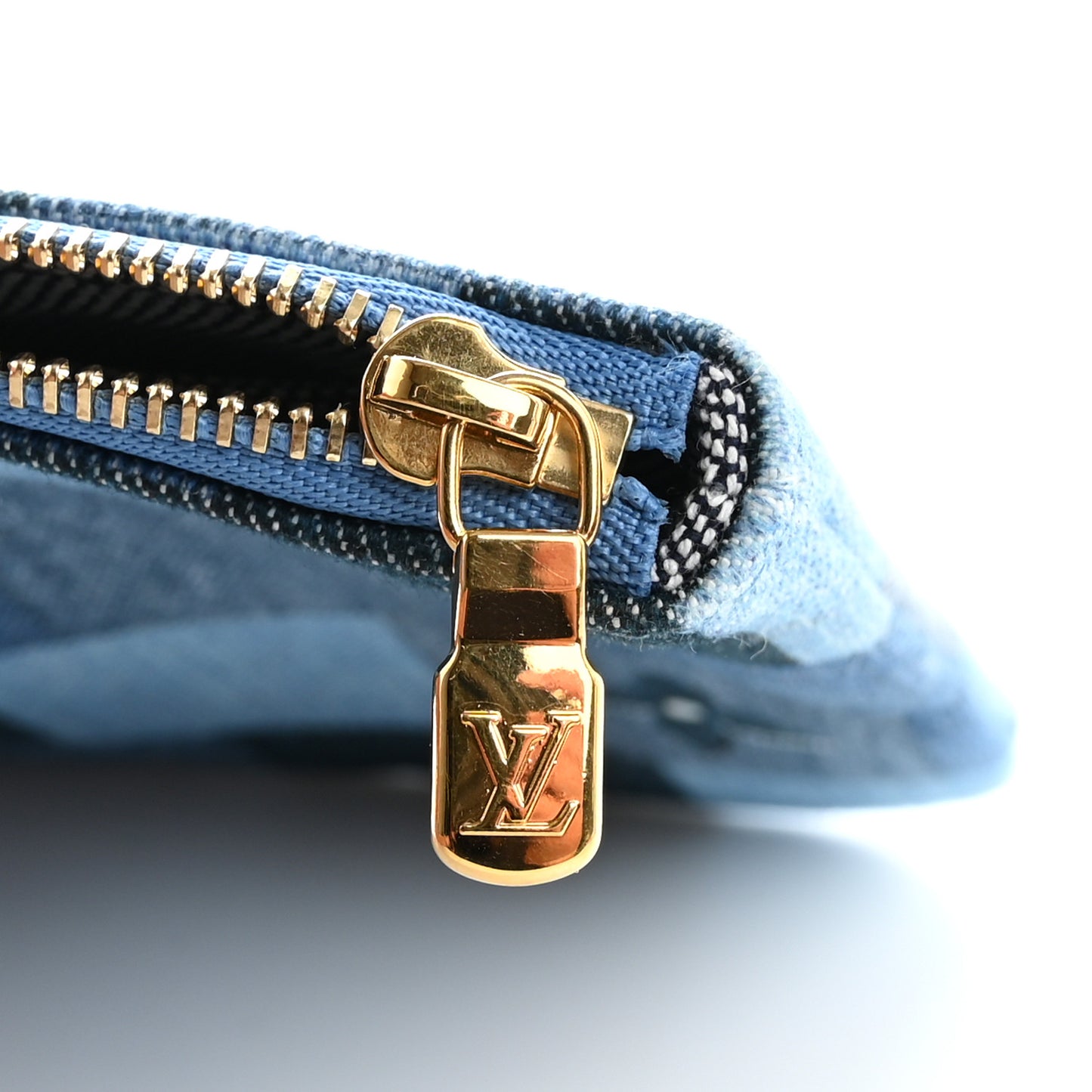 Denim Damier Monogram Patchwork Neverfull MM Pochette Blue Rouge