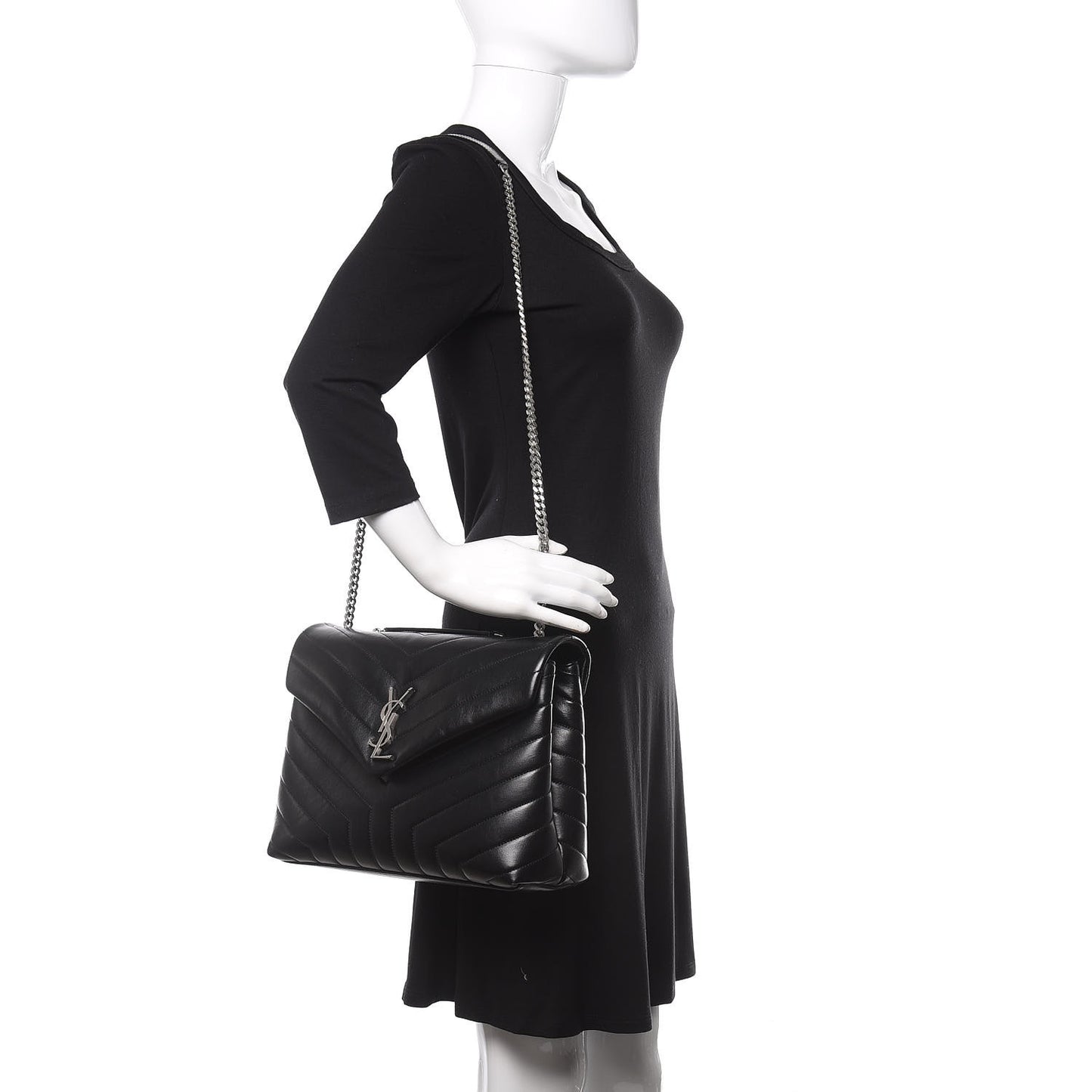 Calfskin Y Quilted Monogram Medium Loulou Chain Satchel Black