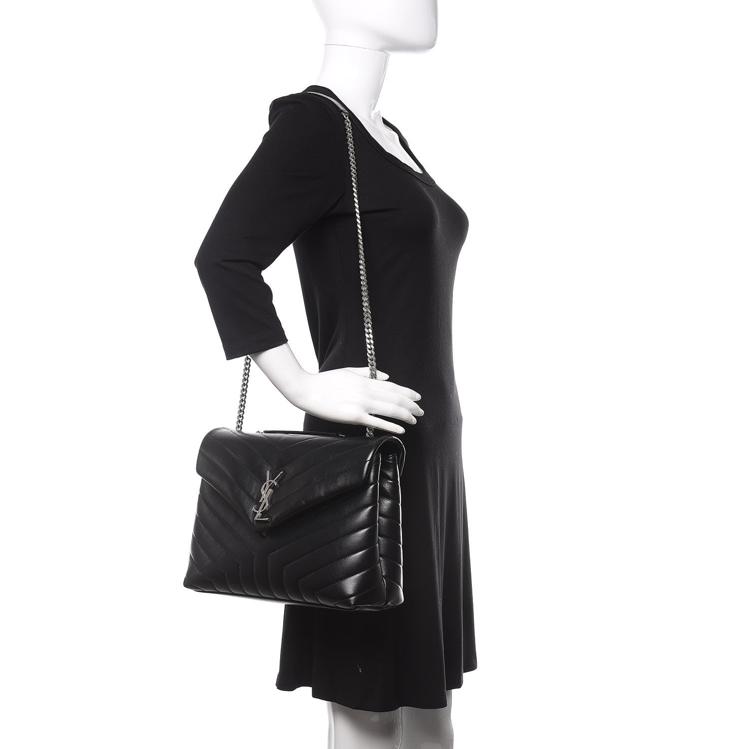 Saint Laurent Calfskin Y Quilted Monogram Medium Loulou Chain Satchel Black 2 of 10