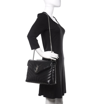 Saint Laurent Calfskin Y Quilted Monogram Medium Loulou Chain Satchel Black 2 of 10
