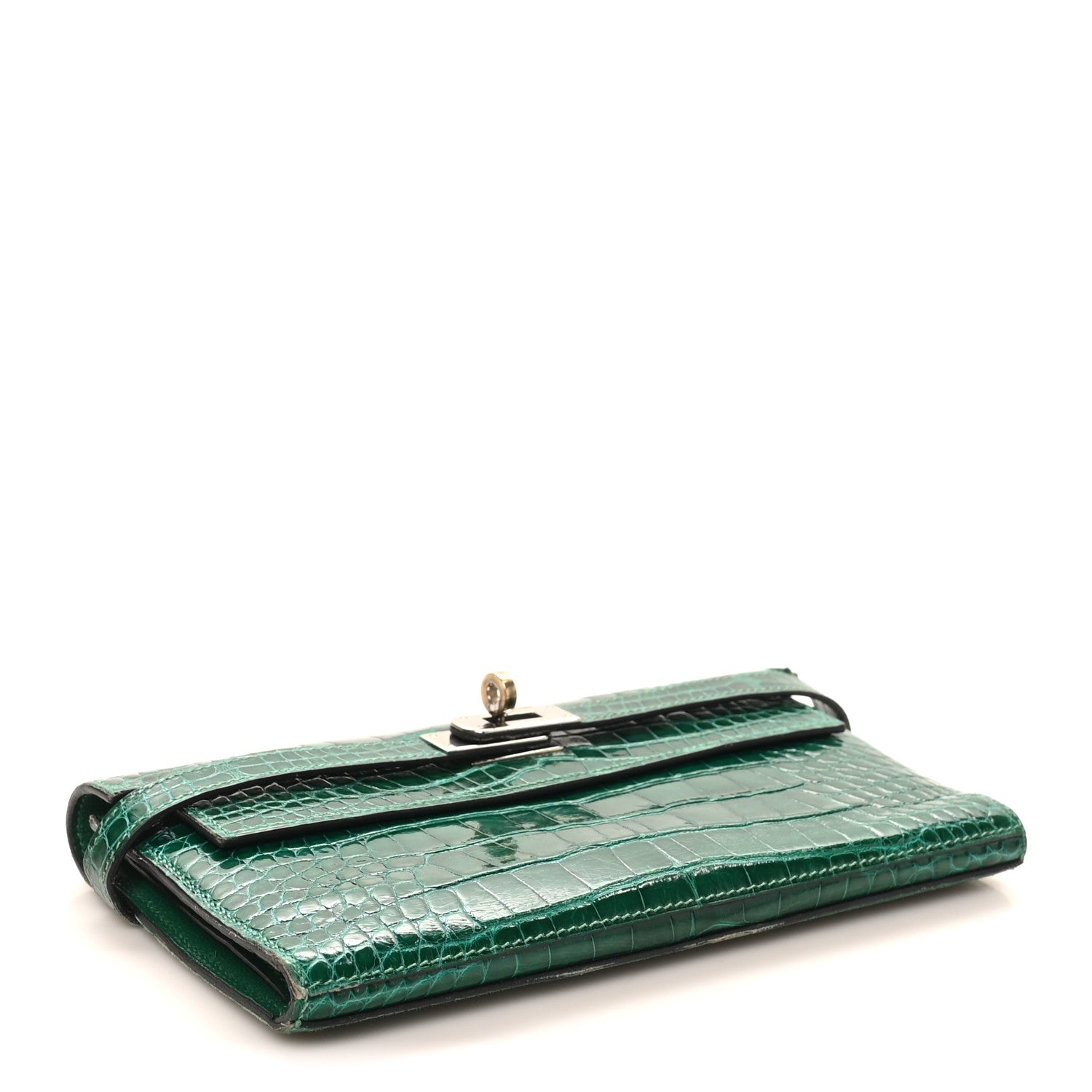 Hermes Shiny Alligator Kelly Tri-Fold Longue Wallet Vert Emeraude 4 of 10
