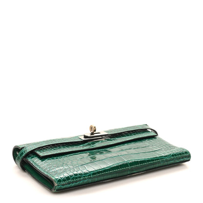 Hermes Shiny Alligator Kelly Tri-Fold Longue Wallet Vert Emeraude 4 of 10