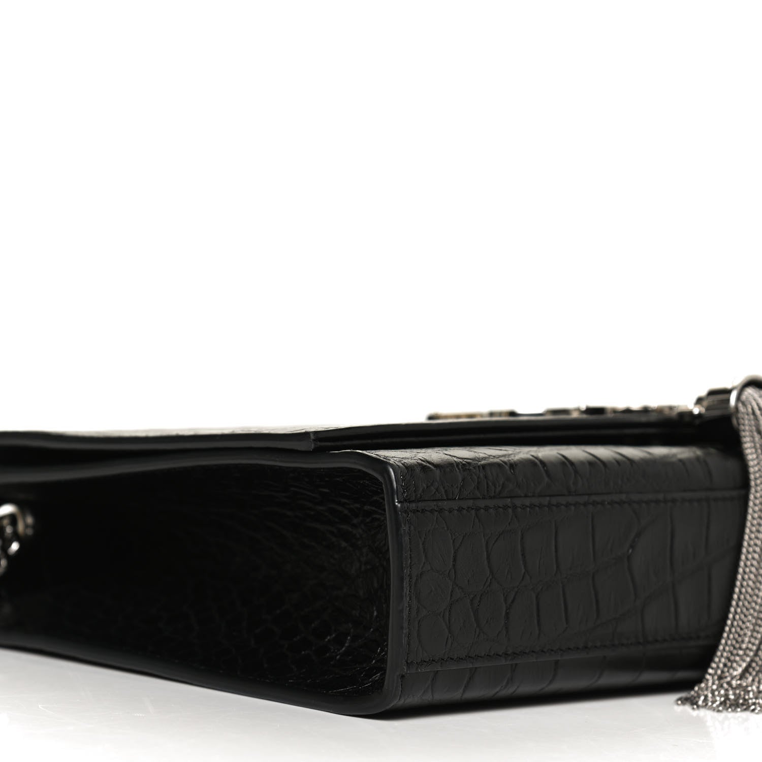 Saint Laurent Calfskin Crocodile Embossed Medium Classic Monogram Kate Tassel Satchel Black 8 of 12