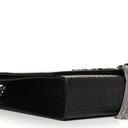 Saint Laurent Calfskin Crocodile Embossed Medium Classic Monogram Kate Tassel Satchel Black 8 of 12