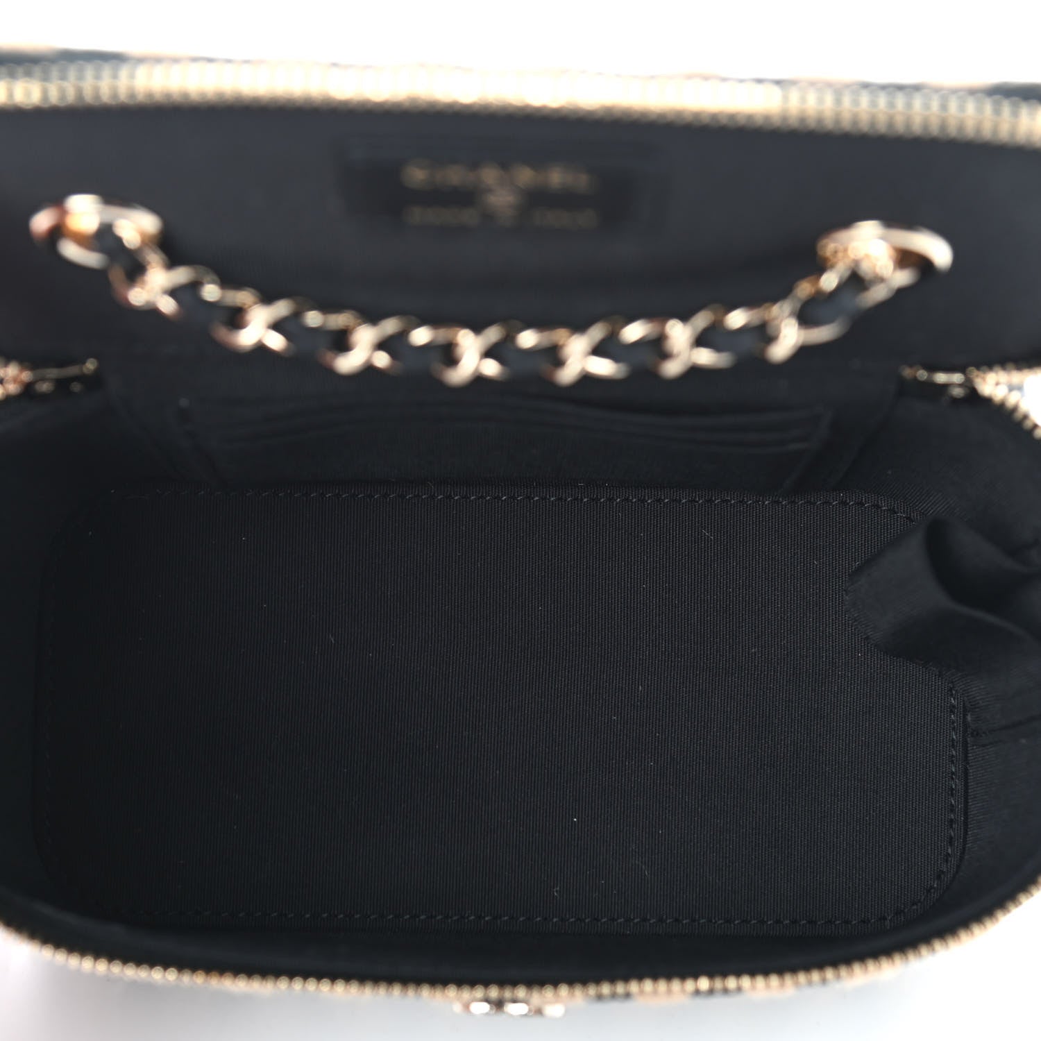 Chanel Raffia Jute Striped Small Vanity Case With Chain Black Beige 4 of 10