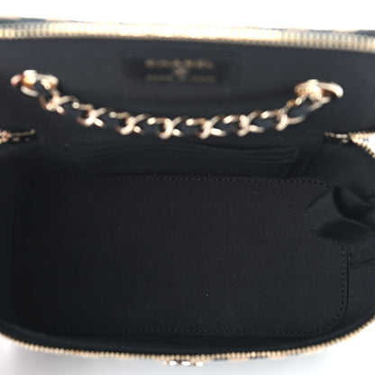 Chanel Raffia Jute Striped Small Vanity Case With Chain Black Beige 4 of 10