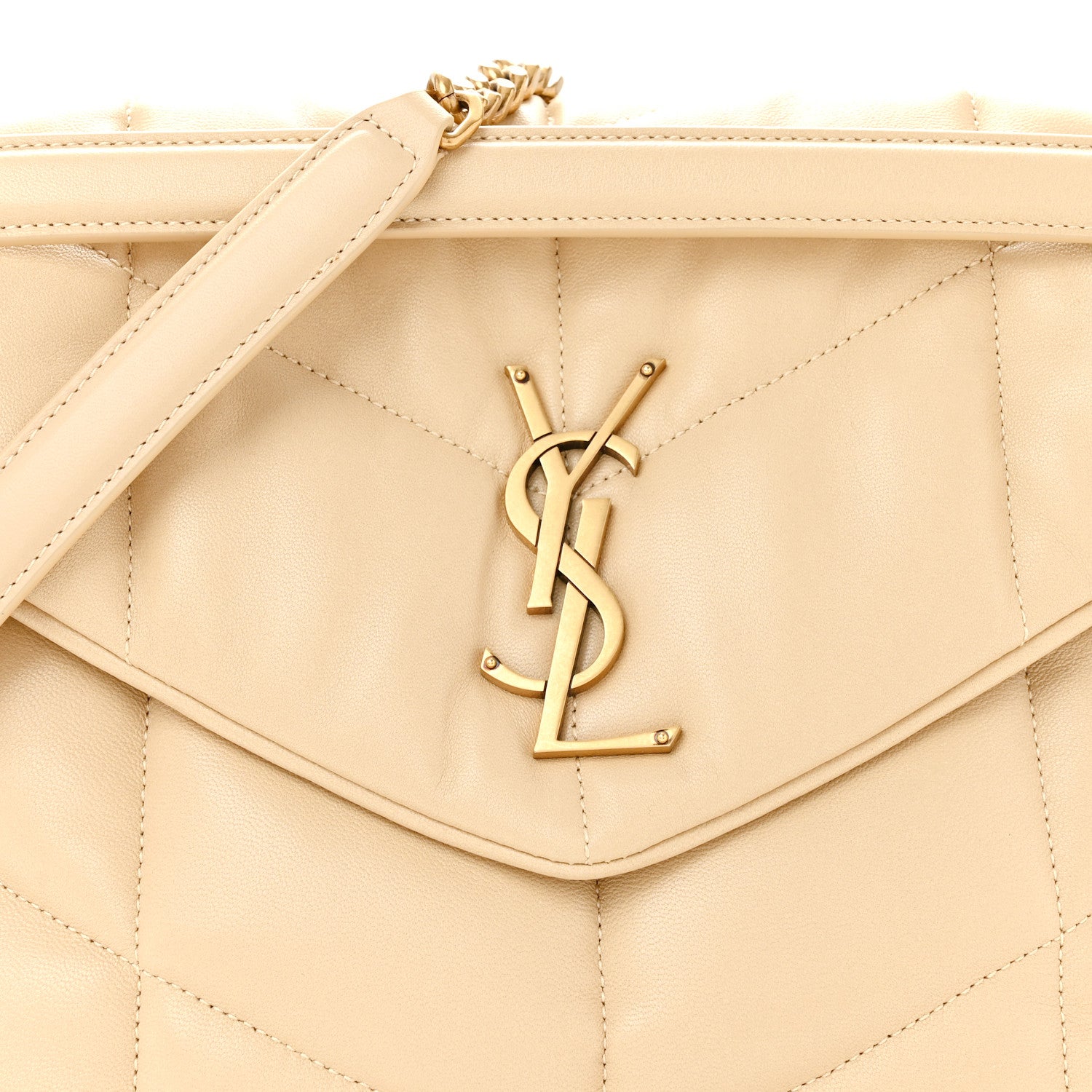 Saint Laurent Lambskin Quilted Medium Loulou Puffer Monogram Chain Satchel Dark Beige 8 of 10