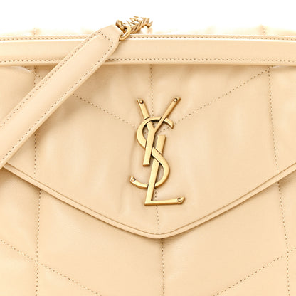 Saint Laurent Lambskin Quilted Medium Loulou Puffer Monogram Chain Satchel Dark Beige 8 of 10