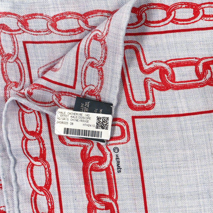Hermes Cashmere Silk L'Effet Kaleidoscope Shawl 140 Gris Chine Rouge 3 of 3