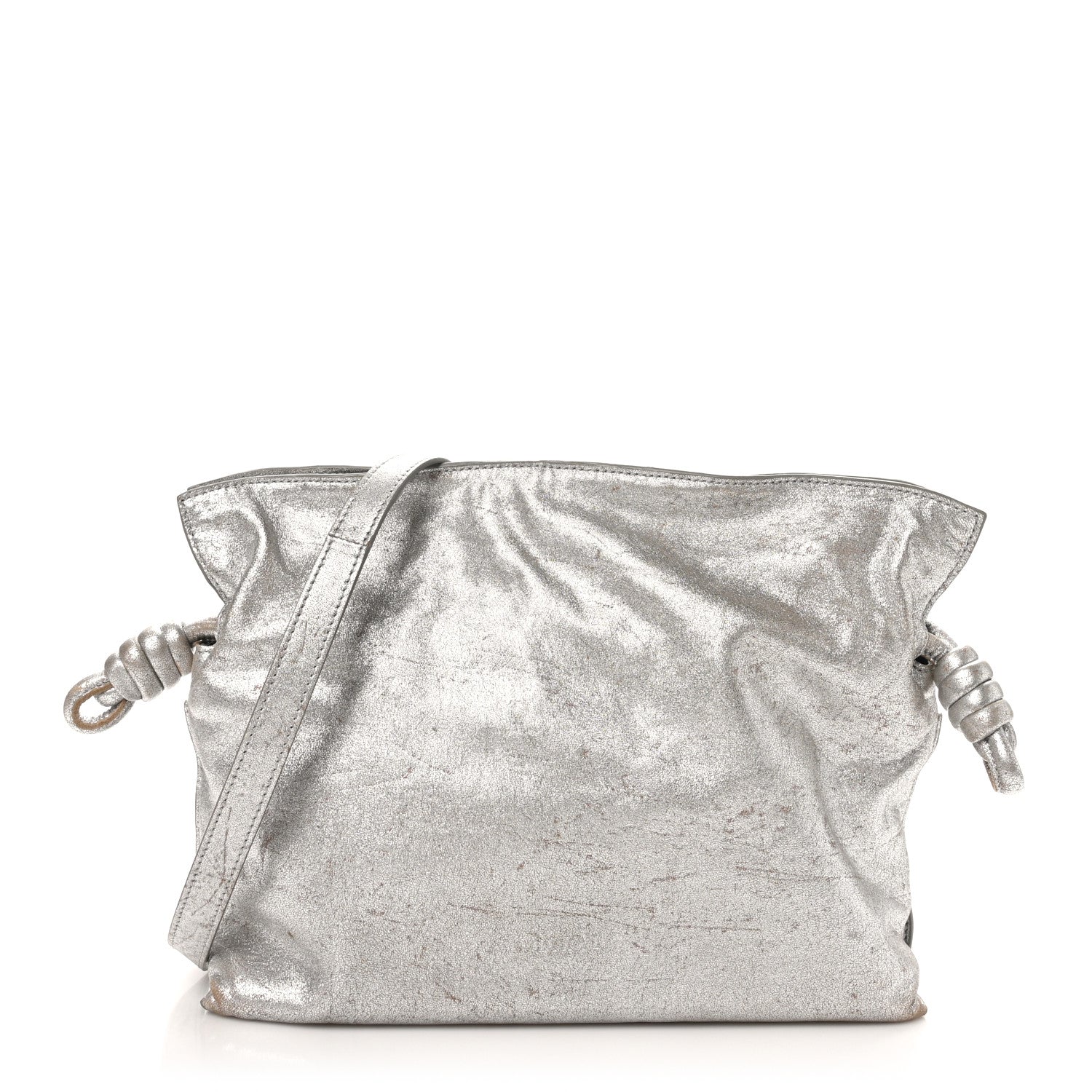 Loewe Distressed Metallic Lambskin Medium Flamenco Knot Bag Silver 1 of 9