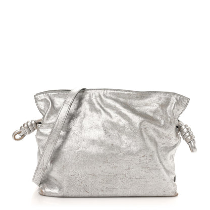 Loewe Distressed Metallic Lambskin Medium Flamenco Knot Bag Silver 1 of 9