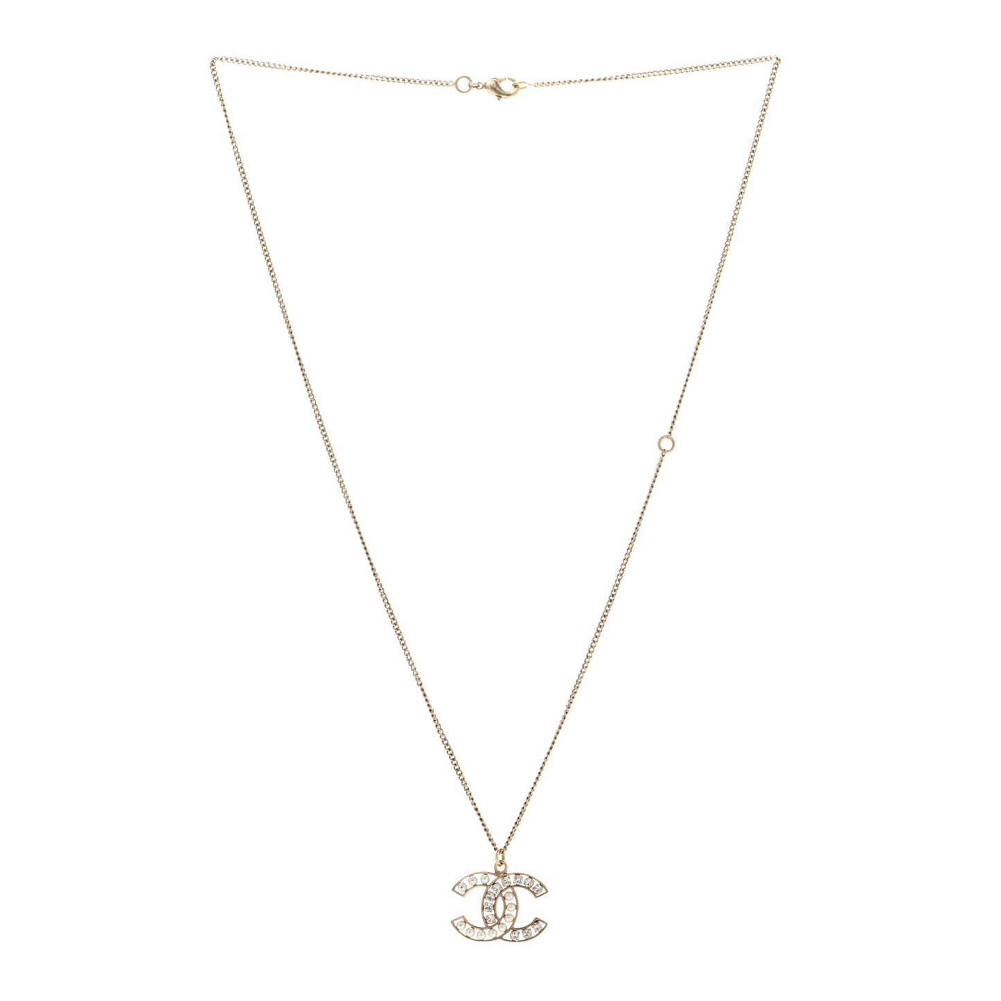 Crystal Pearl CC Pendant Necklace Gold