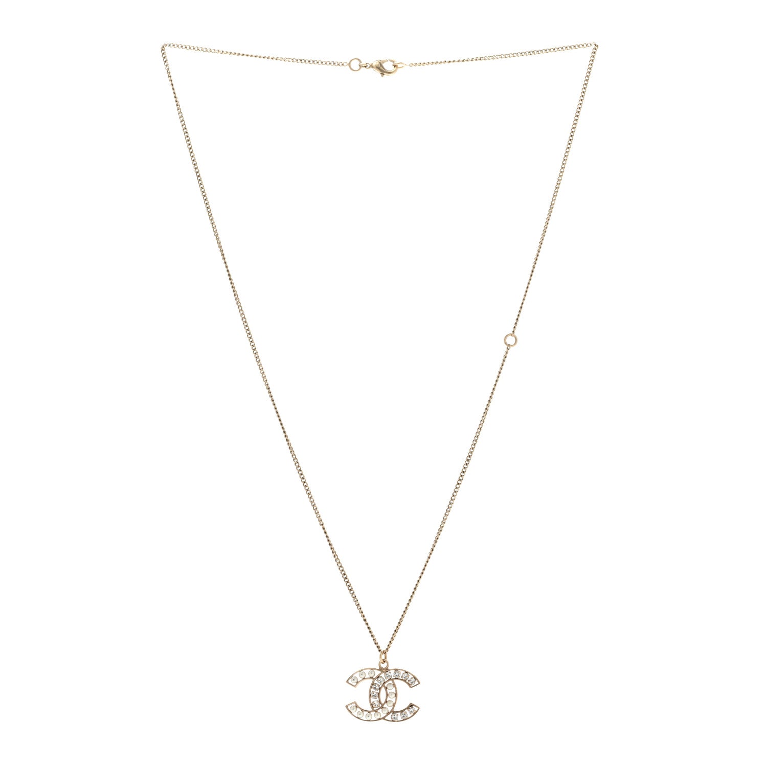 Chanel Crystal Pearl CC Pendant Necklace Gold 3 of 7