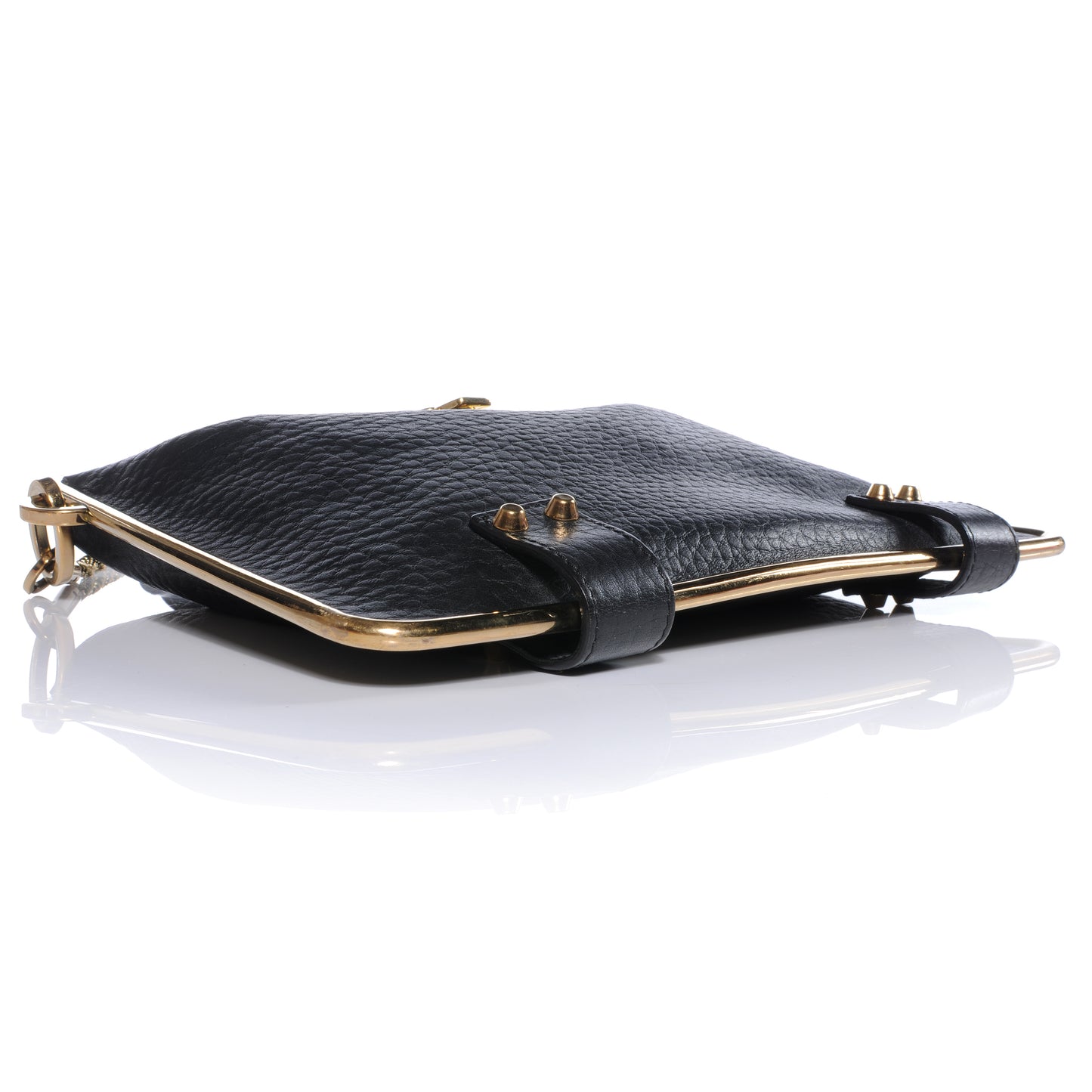 Grained Calfskin Sally Shoulder Clutch Bag Black