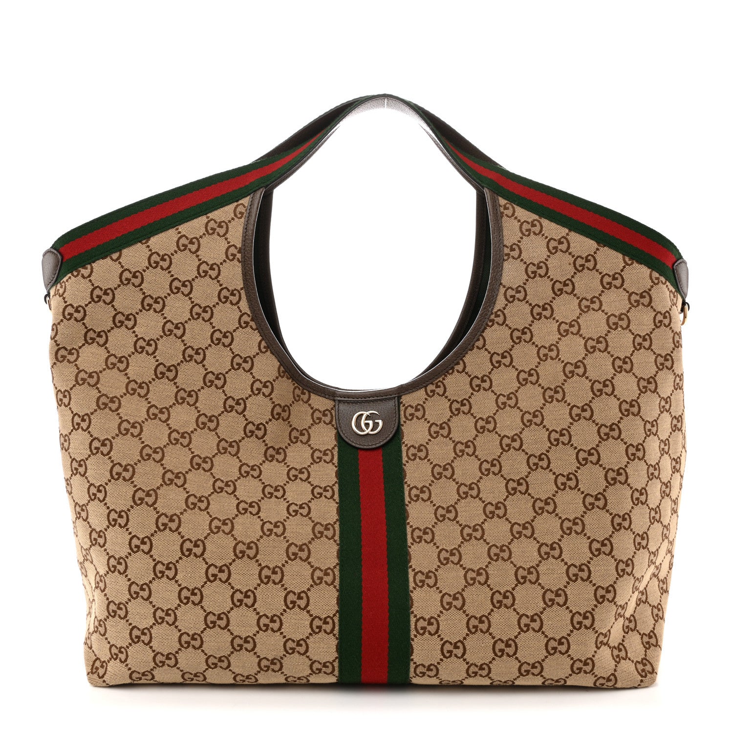 Gucci GG Monogram Web Large Giglio Tote Beige Brown 1 of 13