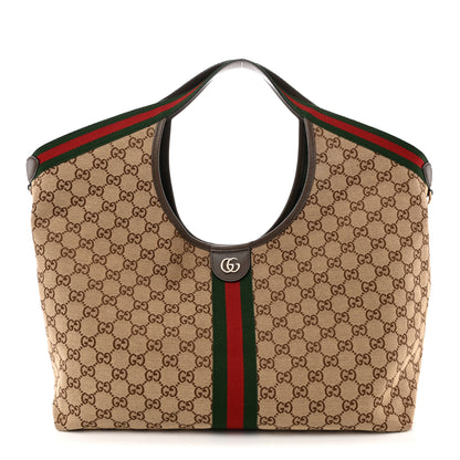 Gucci GG Monogram Web Large Giglio Tote Beige Brown 1 of 13