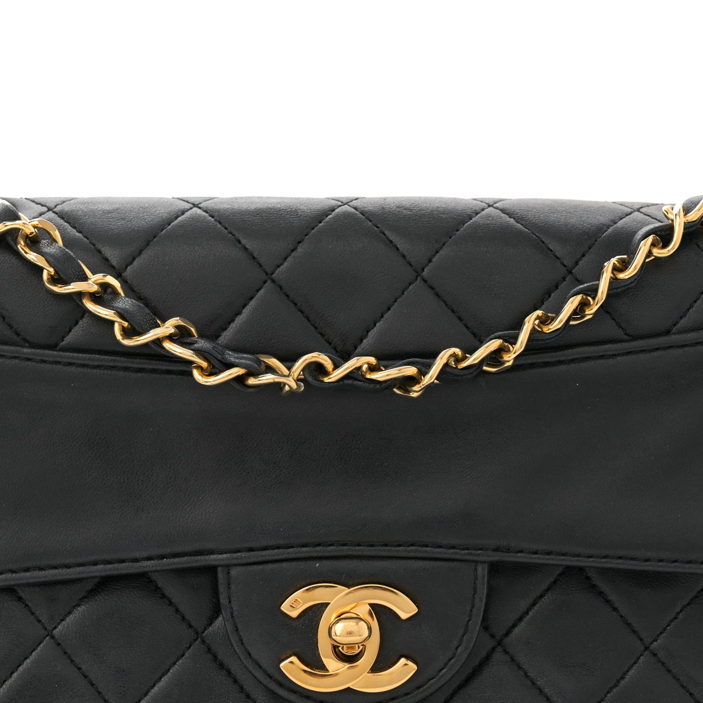 Lambskin Quilted Small Single Flap With Pouch Black