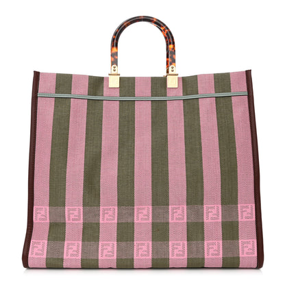 Fendi Raffia Vitello Seta Plexiglass Pequin Gingham Woven Large Fendi Sunshine Shopper Tote Military Rosa 1 of 10