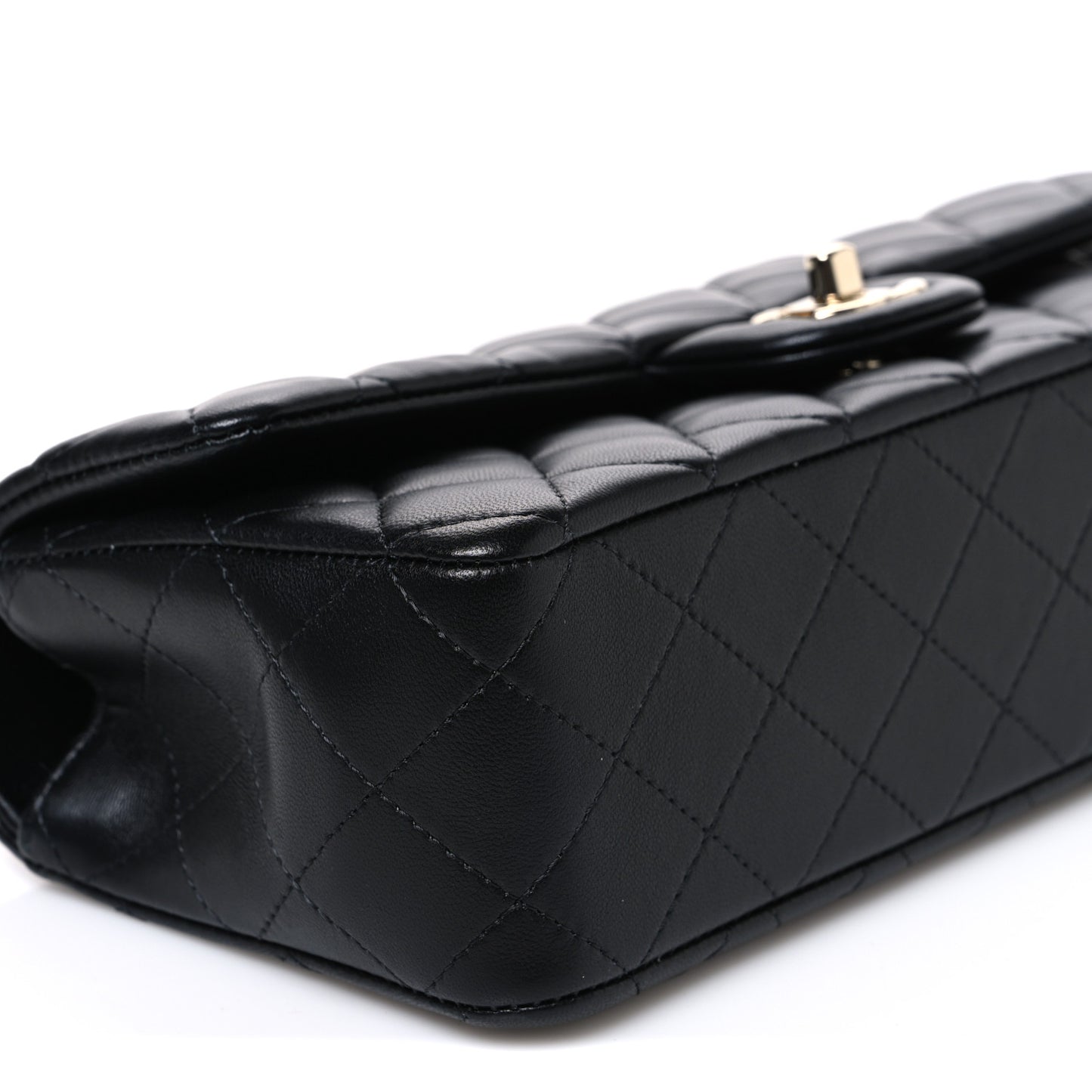 Lambskin Quilted Top Handle East West Flap Black