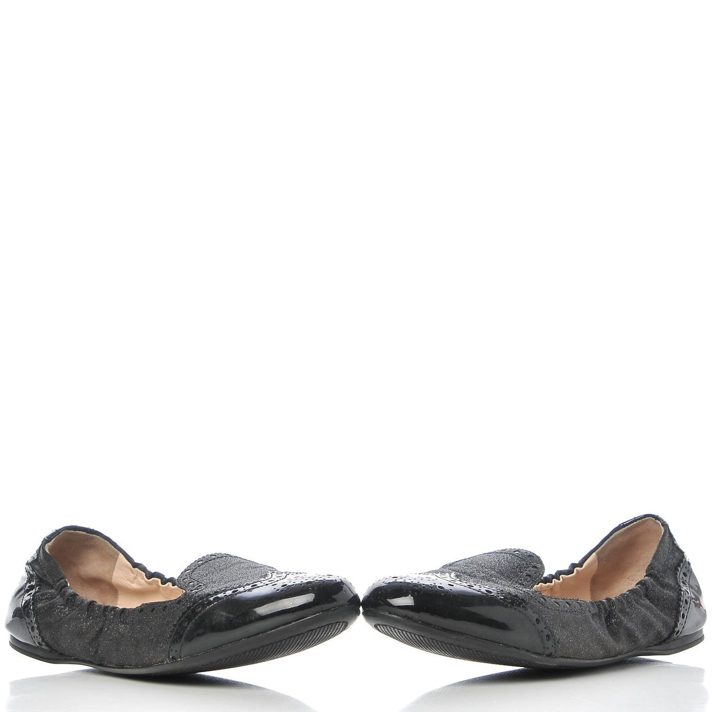 Suede Vernice Glitter Smoking Oxford Ballet Flats 37.5 Black