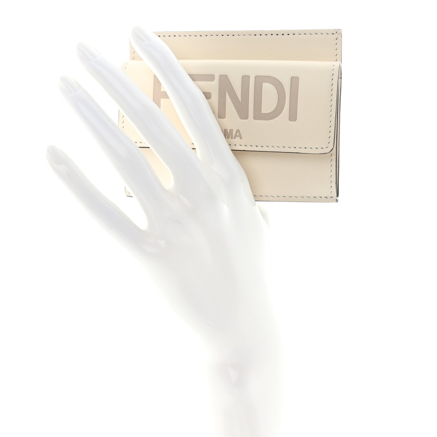 Vitello King Tamponato Logo Embossed Fold Over Card Holder Wallet Poudre