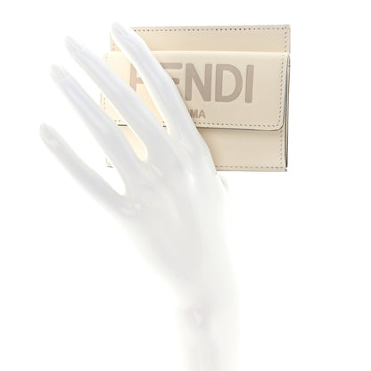 Fendi Vitello King Tamponato Logo Embossed Fold Over Card Holder Wallet Poudre 2 of 7