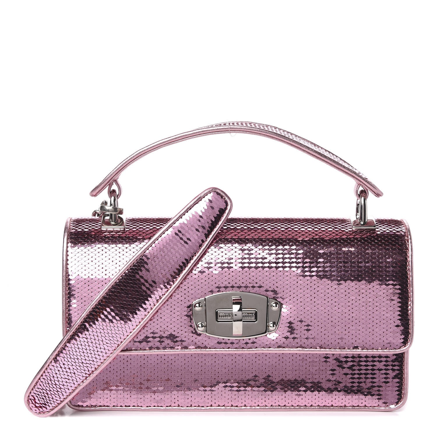 Miu Miu Paillettes Sequin Cleo Top Handle Rosa 1 of 9
