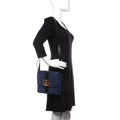 Gucci Suede Medium Arli Flap Shoulder Bag Blue Ink Black 2 of 12