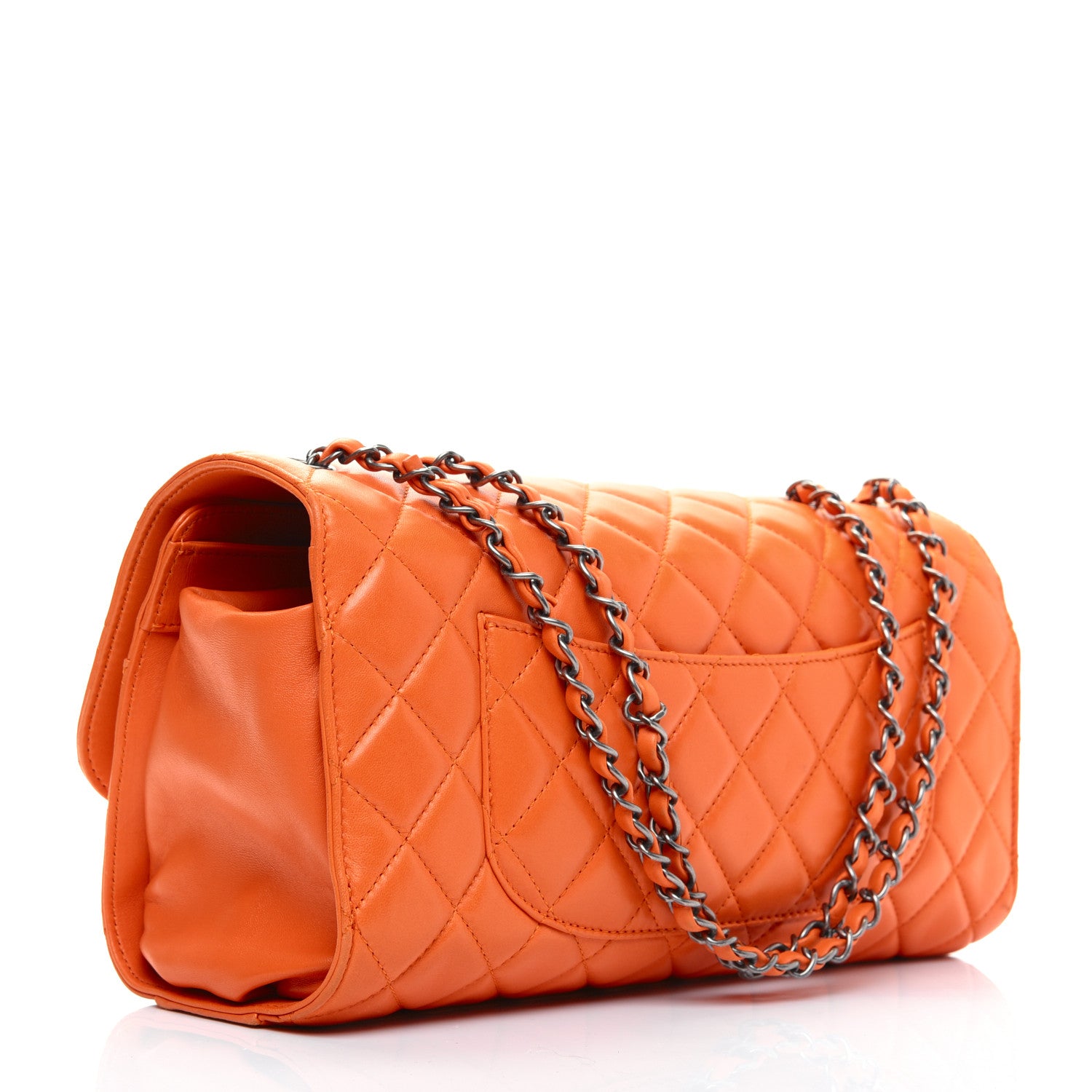 Chanel Lambskin Quilted Jumbo Grocery By Chanel Drawstring Shopping Bag Orange 4 of 24