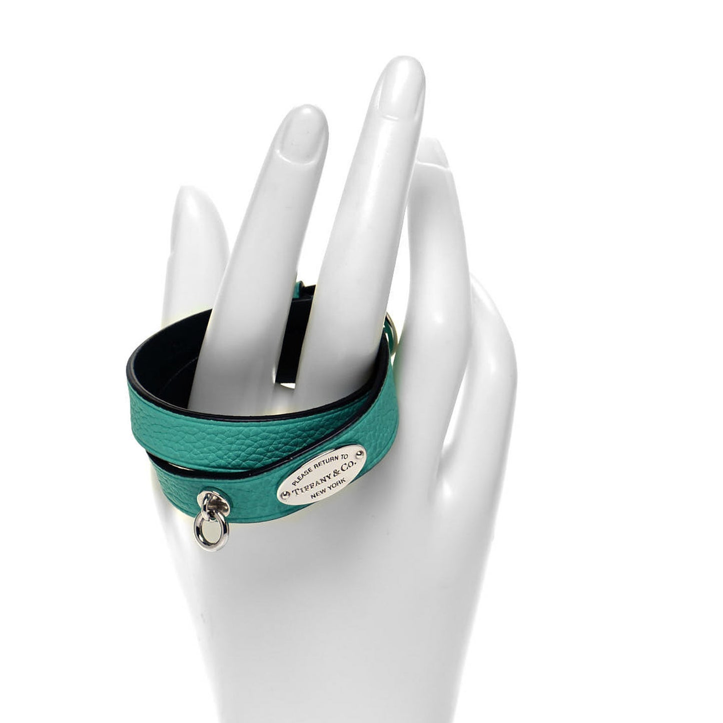 Sterling Silver Leather Return to Tiffany Double Wrap Bracelet Blue