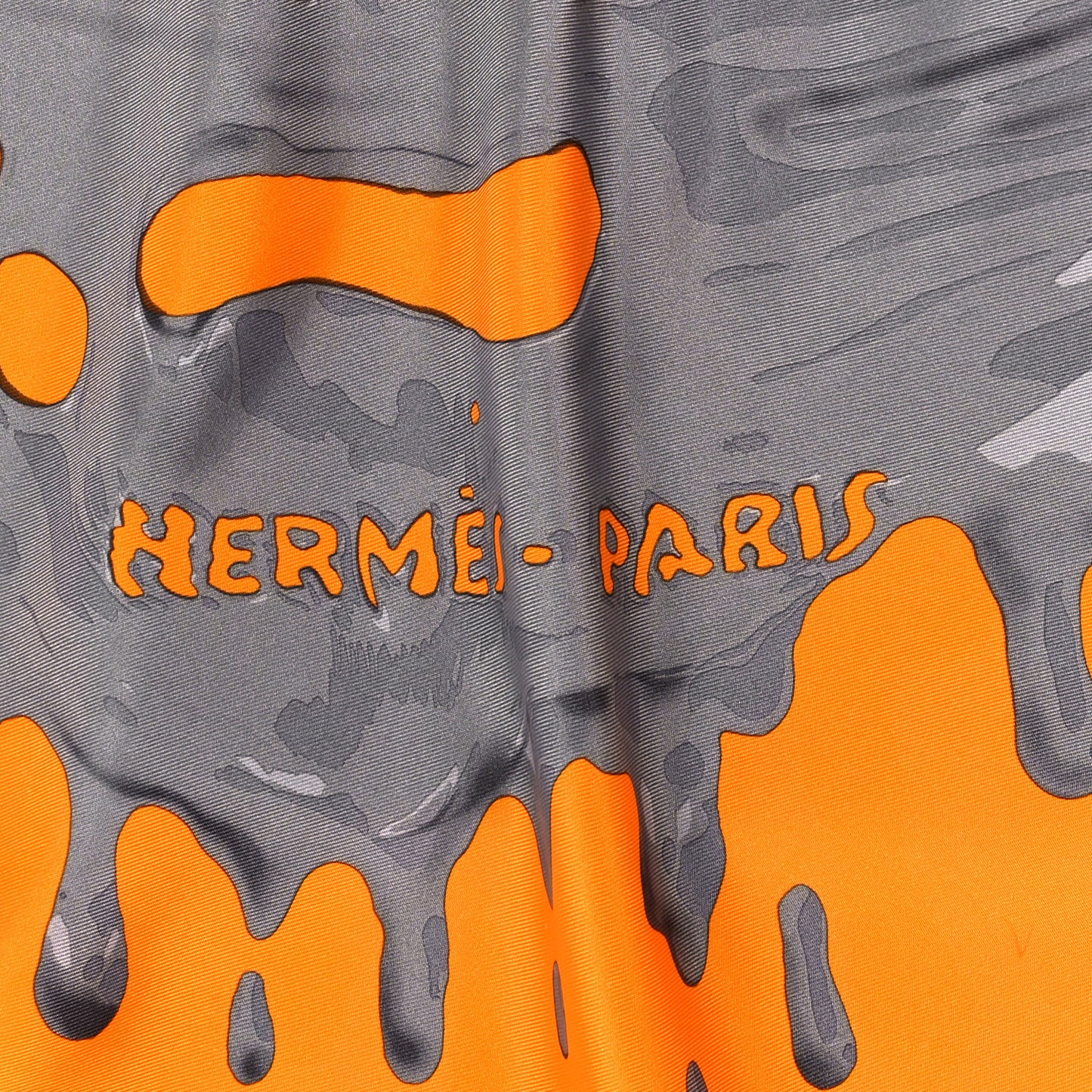 Silk Peinture Fraiche Scarf 90 Orange Gris