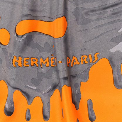 Hermes Silk Peinture Fraiche Scarf 90 Orange Gris 2 of 3