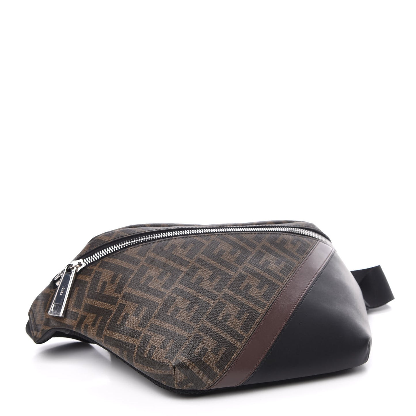 Glazed Fabric Vitello Liberty FF 1974 Diagonal Belt Bag Tobacco Moresco Black