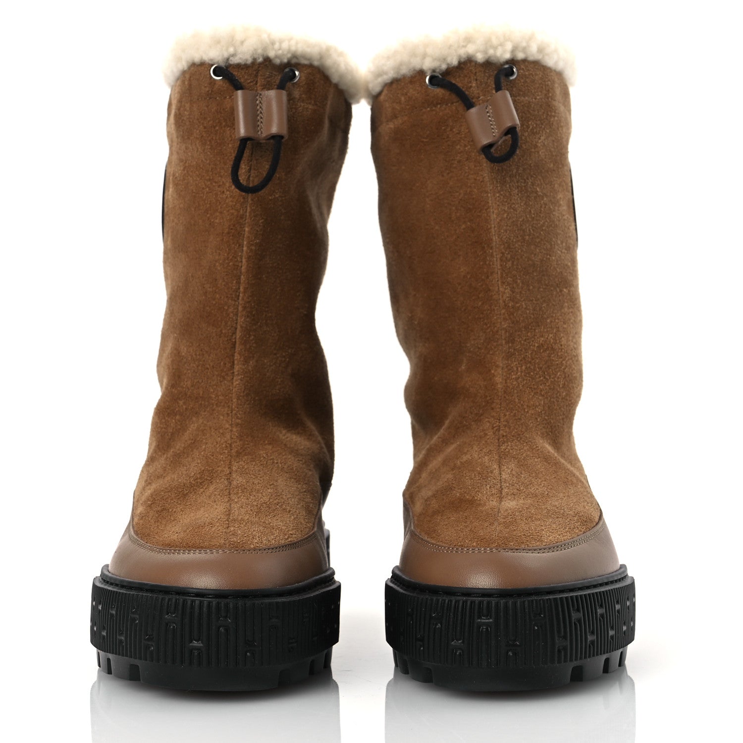 Hermes Suede Shearling Calfskin Womens Journey Ankle Boots 37 Brun Fumé Ecru 3 of 10