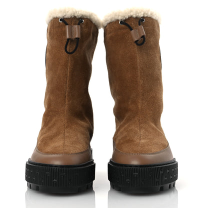 Hermes Suede Shearling Calfskin Womens Journey Ankle Boots 37 Brun Fumé Ecru 3 of 10