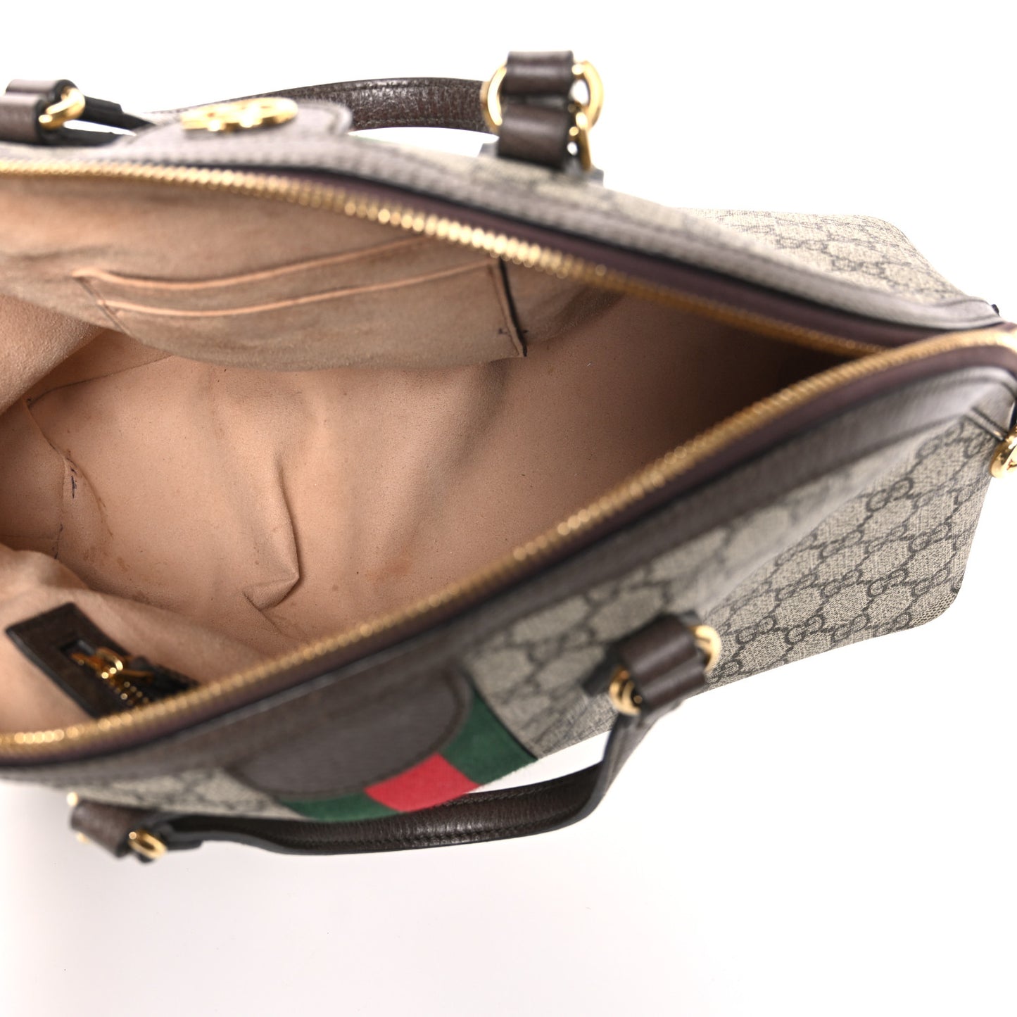 GG Supreme Monogram Web Medium Ophidia Top Handle Dome Bag Brown