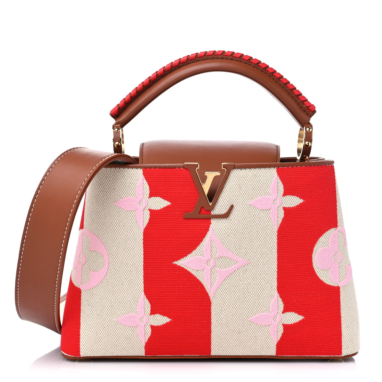 Louis Vuitton Canvas Calfskin Embroidered Braided Monogram Capucines BB Red 1 of 10
