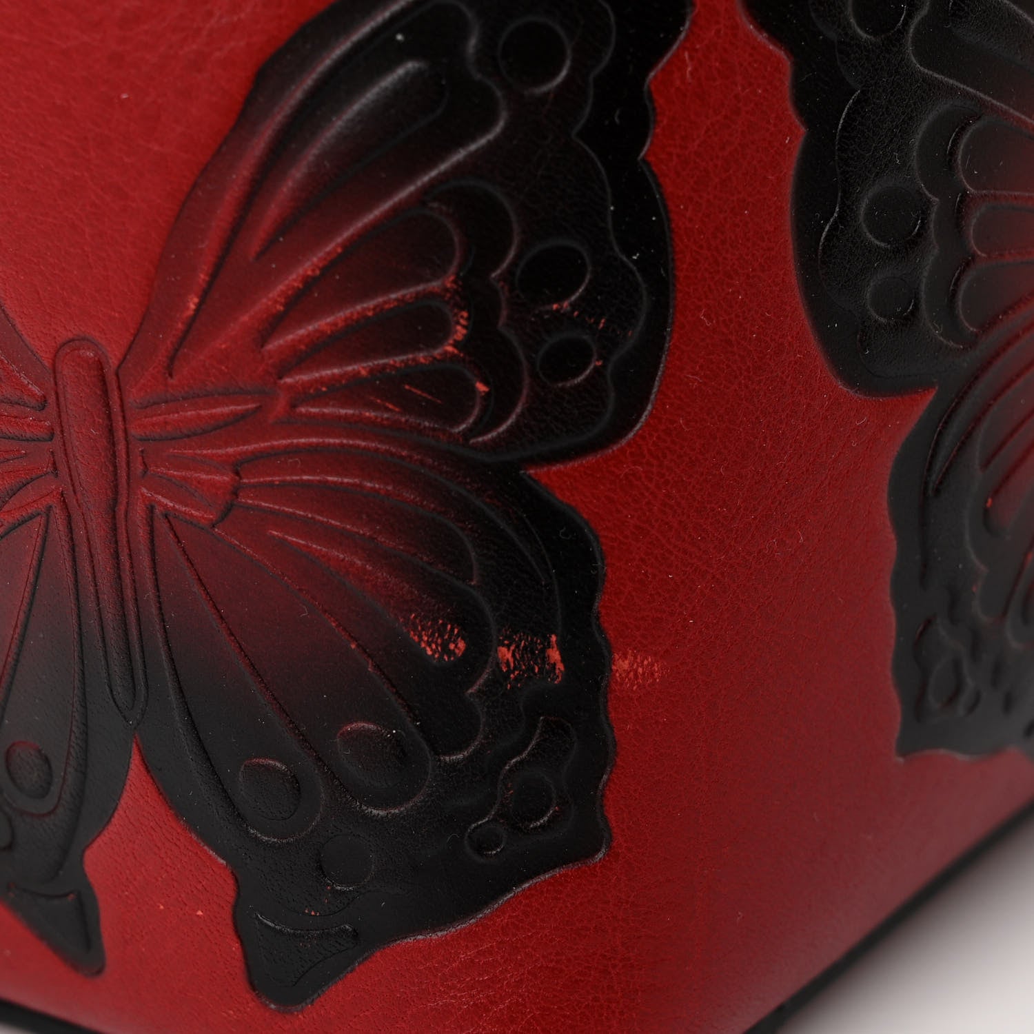 Valentino Garavani Grained Calfskin Butterfly Embossed Medium VLogo Escape Shopper Bag Red Black 17 of 17