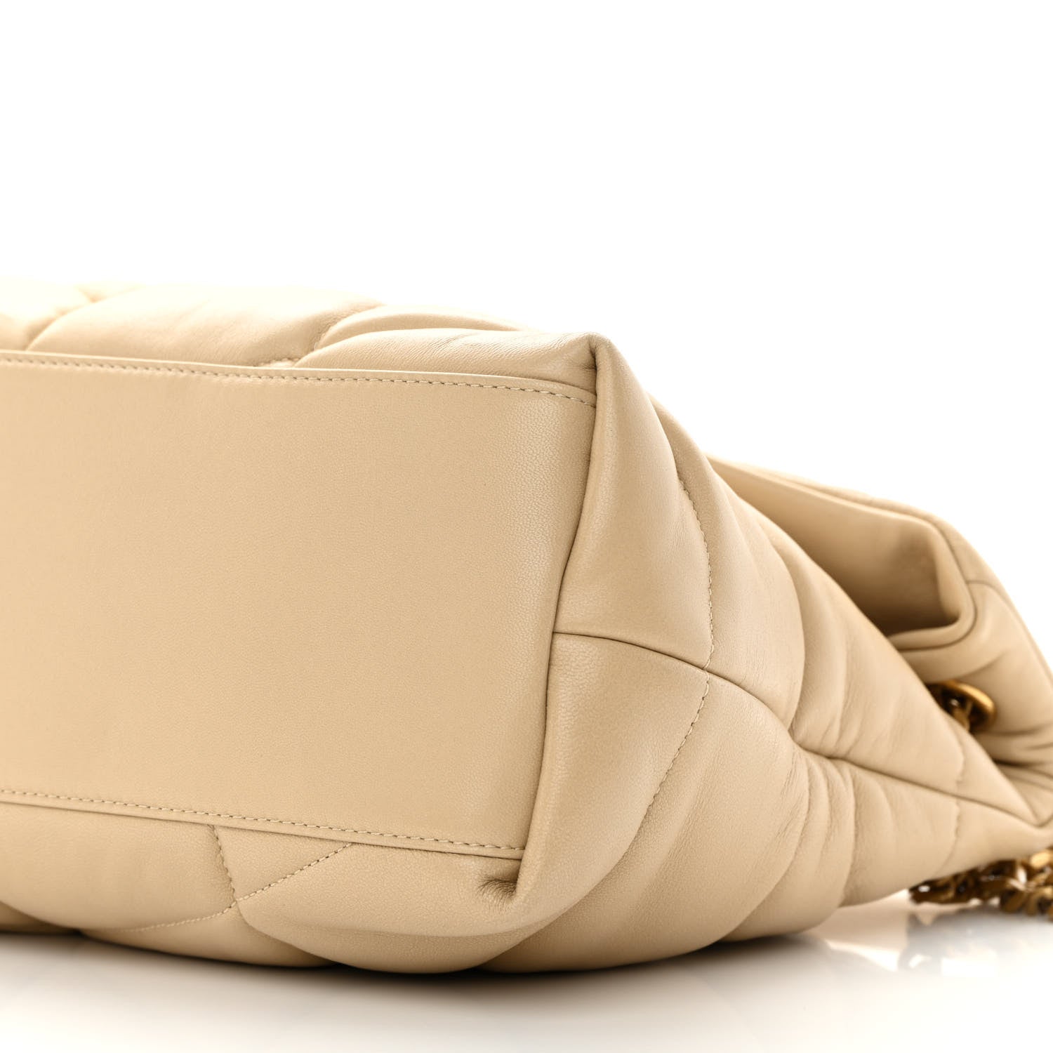 Saint Laurent Lambskin Quilted Medium Loulou Puffer Monogram Chain Satchel Dark Beige 10 of 12