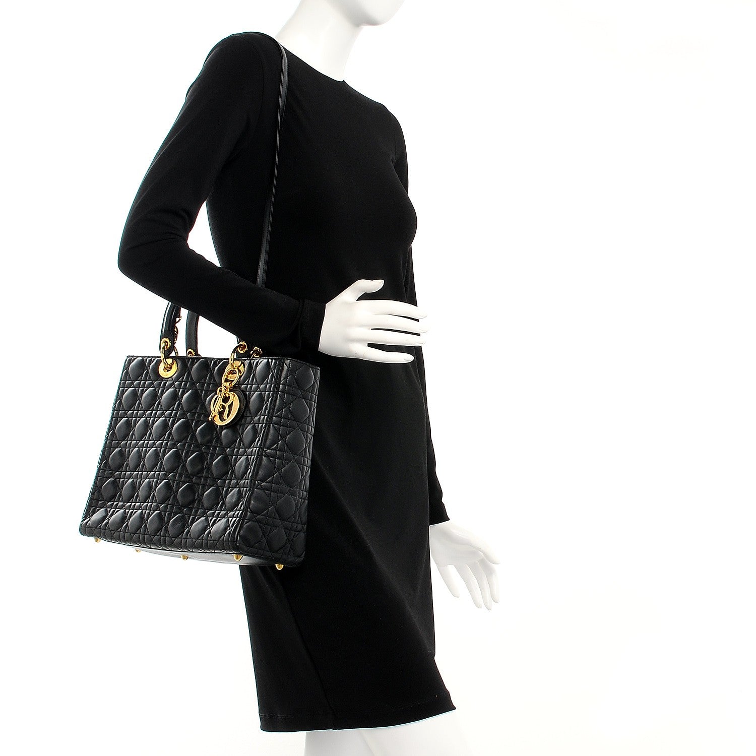 Christian Dior Vintage Lambskin Cannage Large Lady Dior Black 3 of 8