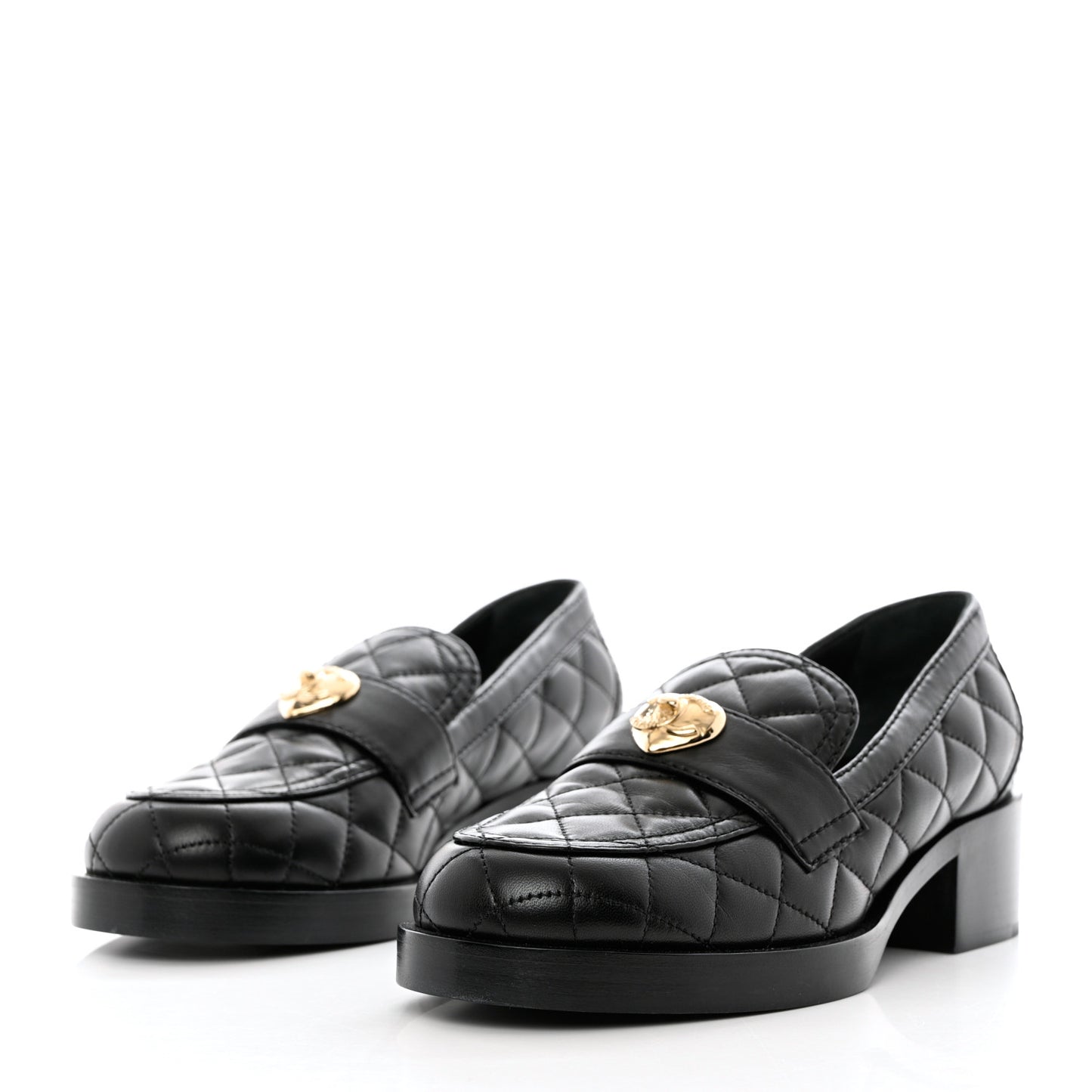 Lambskin Quilted CC Heart Loafers 36.5 Black
