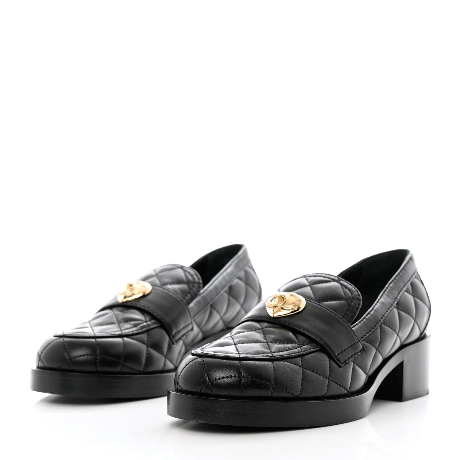 Chanel Lambskin Quilted CC Heart Loafers 36.5 Black 3 of 9
