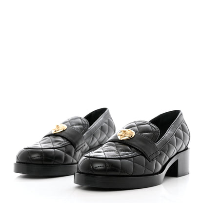 Chanel Lambskin Quilted CC Heart Loafers 36.5 Black 3 of 9