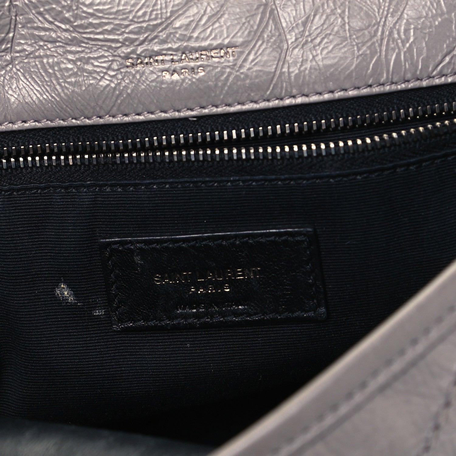 Saint Laurent Crinkled Calfskin Matelasse Monogram Medium Niki Chain Satchel Fog 6 of 9